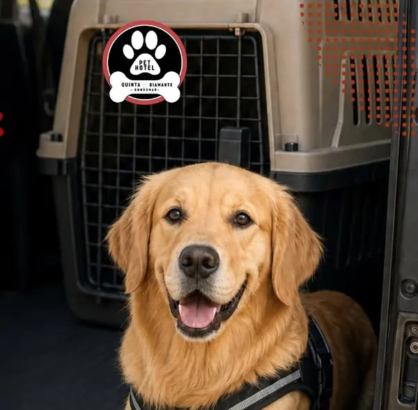 Cão numa transportadora dentro da viatura do serviço de Pet Táxi